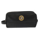 Gianni Versace Clutch Bag Leather Black Gold Auth MY181-13