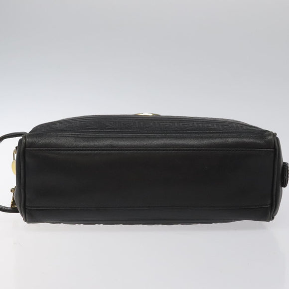 Gianni Versace Clutch Bag Leather Black Gold Auth MY181