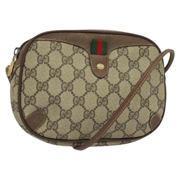 GUCCI GG Supreme Web Sherry Line Shoulder Bag PVC Beige 156 02 066 Auth MY221