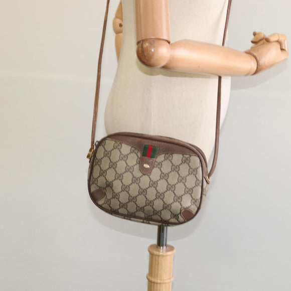 GUCCI GG Supreme Web Sherry Line Shoulder Bag PVC Beige 156 02 066 Auth MY221