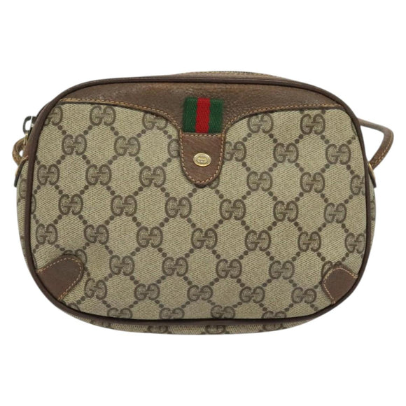 GUCCI GG Supreme Web Sherry Line Shoulder Bag PVC Beige 156 02 066 Auth MY221