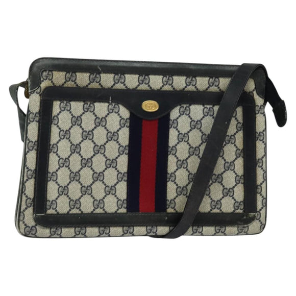 GUCCI GG Supreme Sherry Line Shoulder Bag PVC Navy Gold Red 010 378 Auth MY222