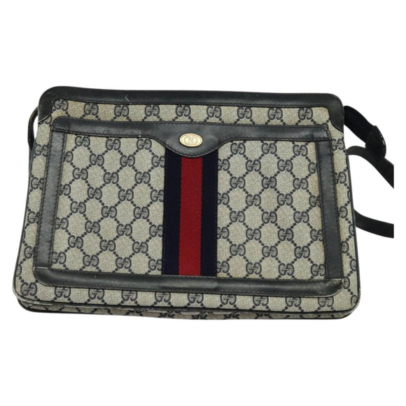 GUCCI GG Supreme Sherry Line Shoulder Bag PVC Navy Gold Red 010 378 Auth MY222