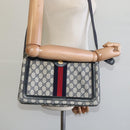 GUCCI GG Supreme Sherry Line Shoulder Bag PVC Navy Gold Red 010 378 Auth MY222-23