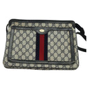 GUCCI GG Supreme Sherry Line Shoulder Bag PVC Navy Gold Red 010 378 Auth MY222-13