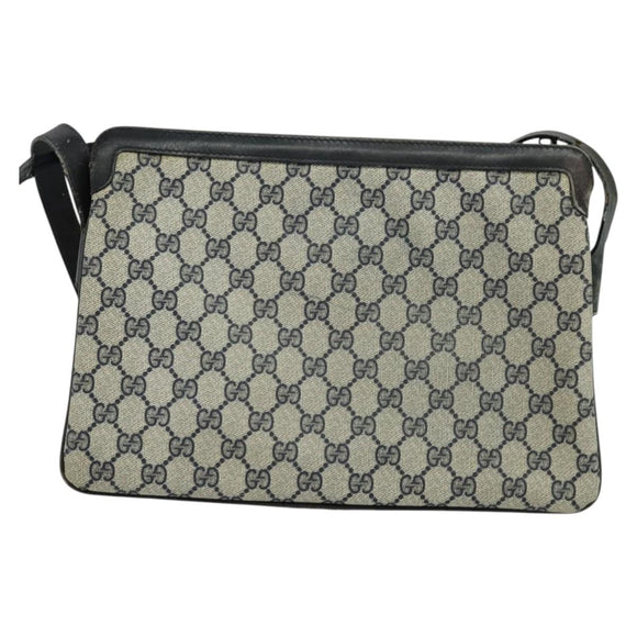 GUCCI GG Supreme Sherry Line Shoulder Bag PVC Navy Gold Red 010 378 Auth MY222