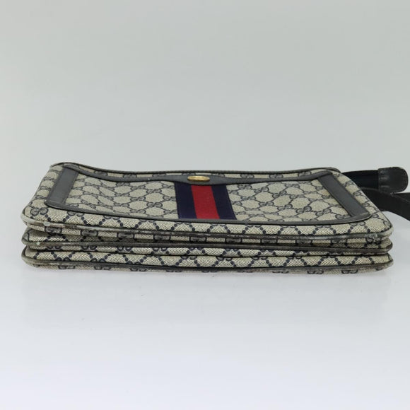 GUCCI GG Supreme Sherry Line Shoulder Bag PVC Navy Gold Red 010 378 Auth MY222