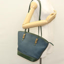 LOEWE Velazquez Shoulder Bag Leather Blue Gold Auth MY227-22