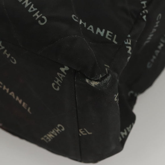 CHANEL Matelasse Chain Tote Bag Canvas Black Gold CC Auth MY229