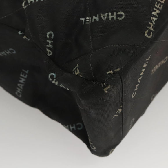 CHANEL Matelasse Chain Tote Bag Canvas Black Gold CC Auth MY229