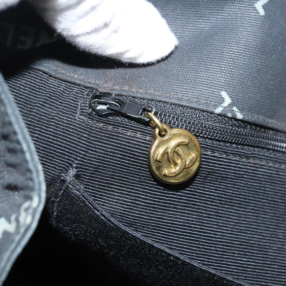 CHANEL Matelasse Chain Tote Bag Canvas Black Gold CC Auth MY229