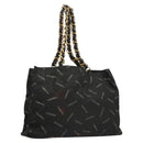 CHANEL Matelasse Chain Tote Bag Canvas Black Gold CC Auth MY229-1