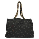 CHANEL Matelasse Chain Tote Bag Canvas Black Gold CC Auth MY229-13