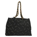 CHANEL Matelasse Chain Tote Bag Canvas Black Gold CC Auth MY229-2
