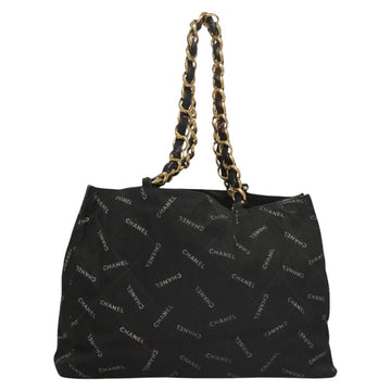 CHANEL Matelasse Chain Tote Bag Canvas Black Gold CC Auth MY229 - 0