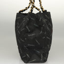 CHANEL Matelasse Chain Tote Bag Canvas Black Gold CC Auth MY229-4