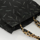 CHANEL Matelasse Chain Tote Bag Canvas Black Gold CC Auth MY229-6