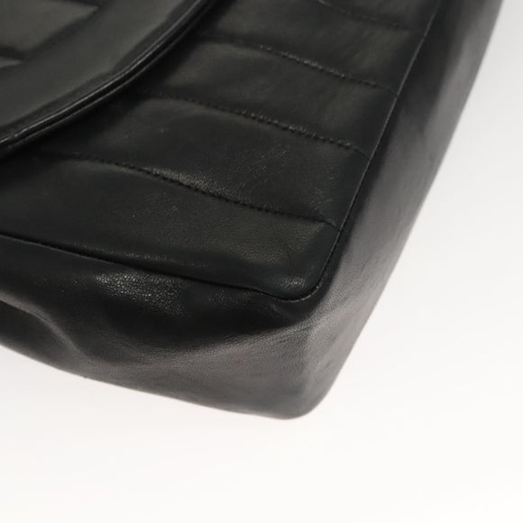 CHANEL Mademoiselle Shoulder Bag Lamb Skin Black Gold CC Auth MY236