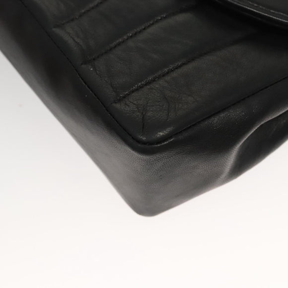 CHANEL Mademoiselle Shoulder Bag Lamb Skin Black Gold CC Auth MY236