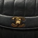 CHANEL Mademoiselle Shoulder Bag Lamb Skin Black Gold CC Auth MY236-17