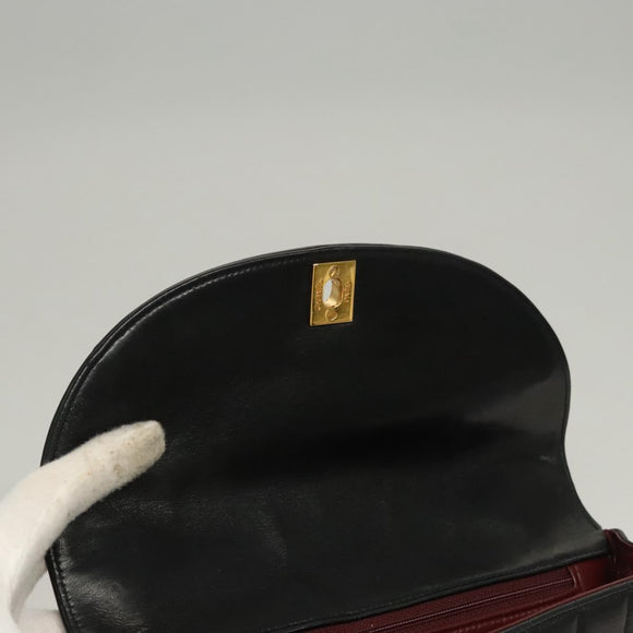 CHANEL Mademoiselle Shoulder Bag Lamb Skin Black Gold CC Auth MY236