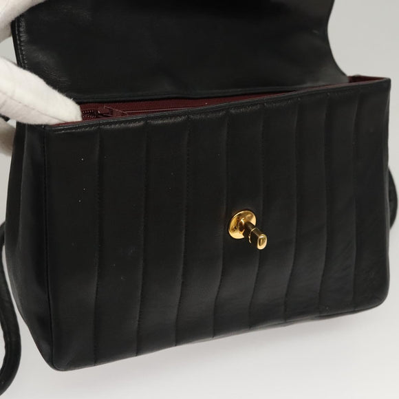 CHANEL Mademoiselle Shoulder Bag Lamb Skin Black Gold CC Auth MY236