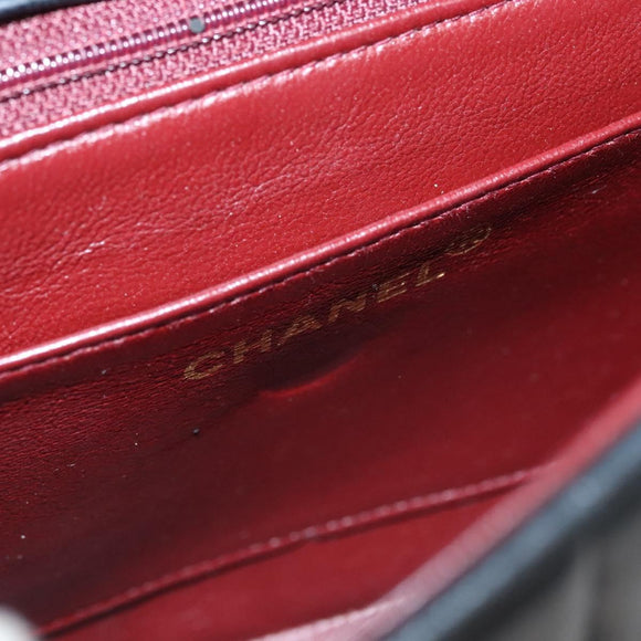 CHANEL Mademoiselle Shoulder Bag Lamb Skin Black Gold CC Auth MY236