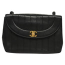 CHANEL Mademoiselle Shoulder Bag Lamb Skin Black Gold CC Auth MY236-13