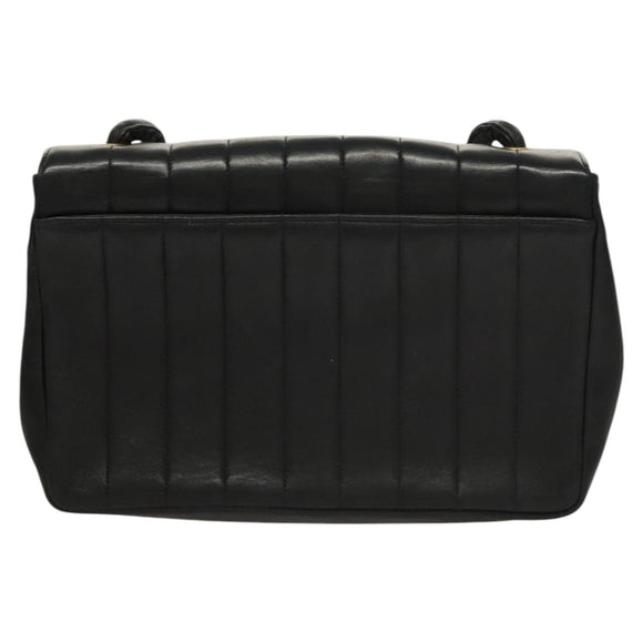 CHANEL Mademoiselle Shoulder Bag Lamb Skin Black Gold CC Auth MY236