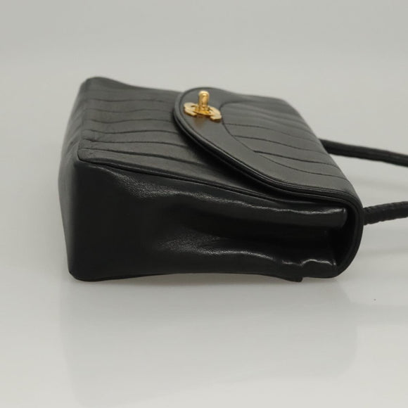 CHANEL Mademoiselle Shoulder Bag Lamb Skin Black Gold CC Auth MY236