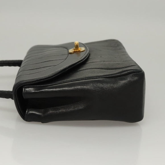 CHANEL Mademoiselle Shoulder Bag Lamb Skin Black Gold CC Auth MY236