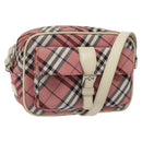 BURBERRY Nova Check Blue Label Shoulder Bag Nylon Red Silver Auth MY252-1