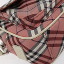 BURBERRY Nova Check Blue Label Shoulder Bag Nylon Red Silver Auth MY252-11