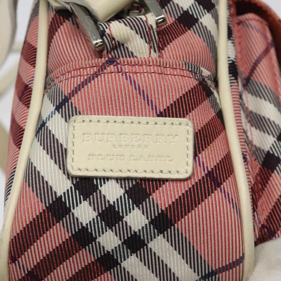 BURBERRY Nova Check Blue Label Shoulder Bag Nylon Red Silver Auth MY252