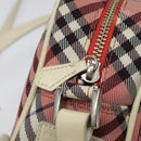 BURBERRY Nova Check Blue Label Shoulder Bag Nylon Red Silver Auth MY252-16