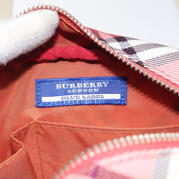 BURBERRY Nova Check Blue Label Shoulder Bag Nylon Red Silver Auth MY252