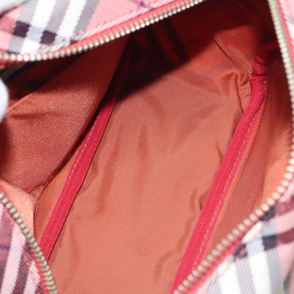 BURBERRY Nova Check Blue Label Shoulder Bag Nylon Red Silver Auth MY252