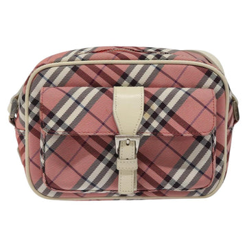 BURBERRY Nova Check Blue Label Shoulder Bag Nylon Red Silver Auth MY252 - 0