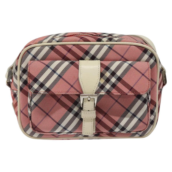 BURBERRY Nova Check Blue Label Shoulder Bag Nylon Red Silver Auth MY252