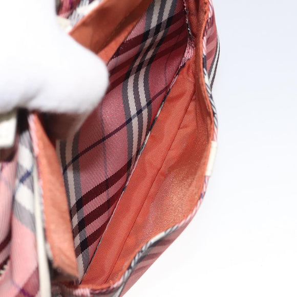 BURBERRY Nova Check Blue Label Shoulder Bag Nylon Red Silver Auth MY252