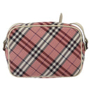 BURBERRY Nova Check Blue Label Shoulder Bag Nylon Red Silver Auth MY252-3