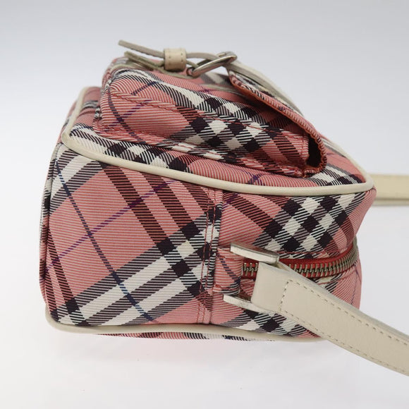 BURBERRY Nova Check Blue Label Shoulder Bag Nylon Red Silver Auth MY252