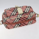BURBERRY Nova Check Blue Label Shoulder Bag Nylon Red Silver Auth MY252-6