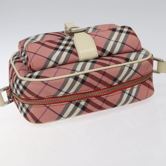 BURBERRY Nova Check Blue Label Shoulder Bag Nylon Red Silver Auth MY252