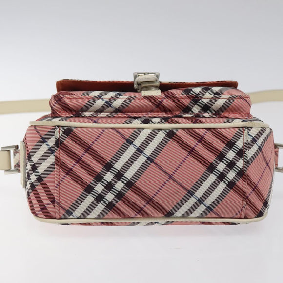 BURBERRY Nova Check Blue Label Shoulder Bag Nylon Red Silver Auth MY252