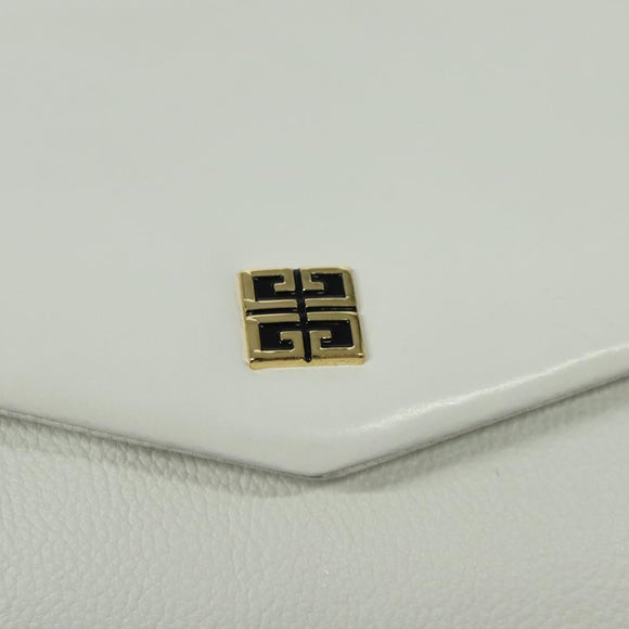 GIVENCHY Shoulder Bag Leather White Gold Auth MY255