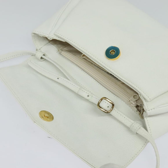 GIVENCHY Shoulder Bag Leather White Gold Auth MY255