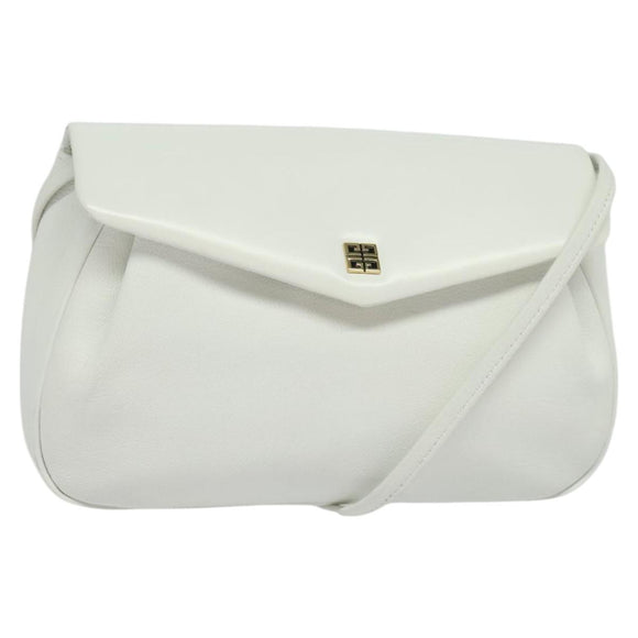 GIVENCHY Shoulder Bag Leather White Gold Auth MY255