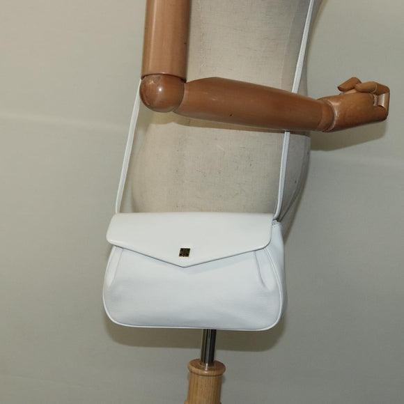 GIVENCHY Shoulder Bag Leather White Gold Auth MY255