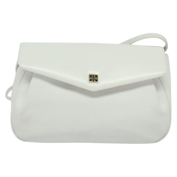 GIVENCHY Shoulder Bag Leather White Gold Auth MY255